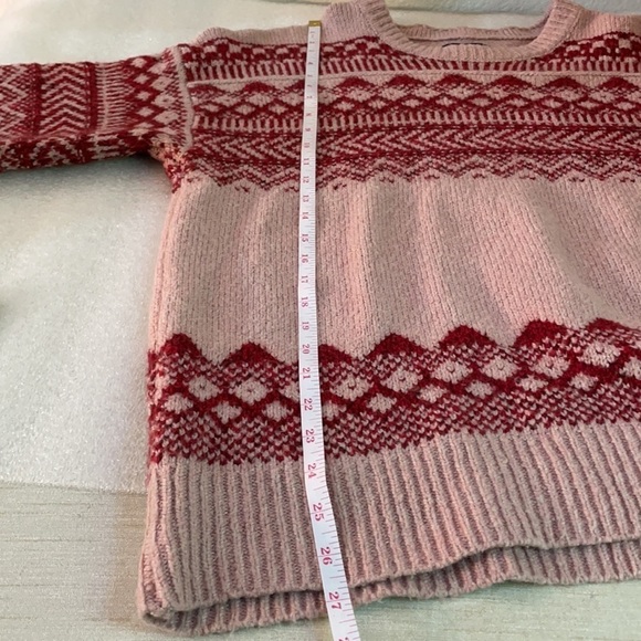 American Eagle Oversized Fair Isle Sweater | Blush Pink Burgundy Nordic Knit M - Picture 7 of 10